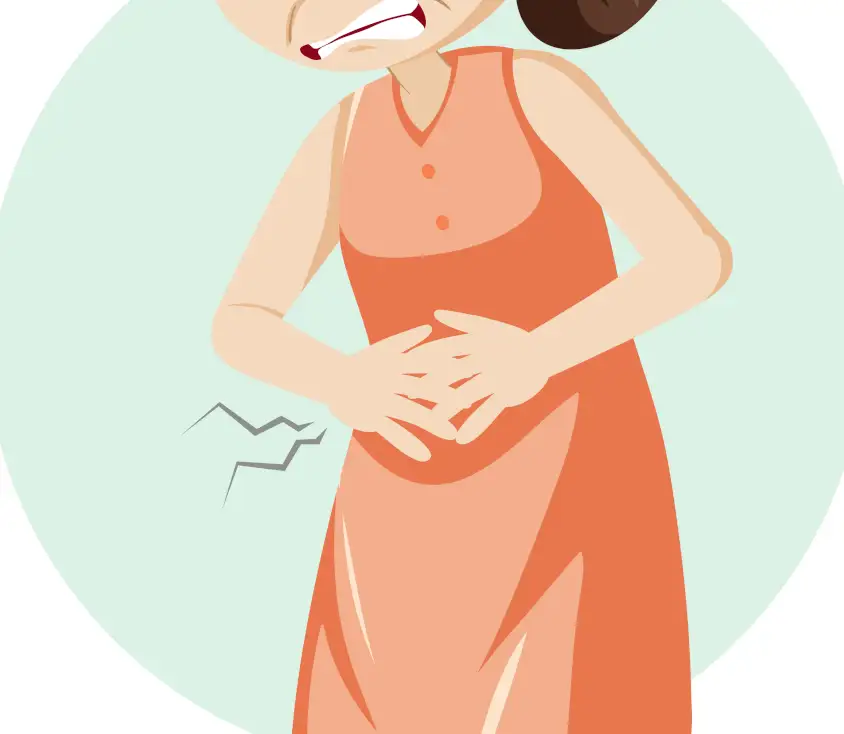 Illustration d'une femme qui souffre de douleurs au niveau du ventre - Cabinet Jun Li - Bien-être traditionnel chinois